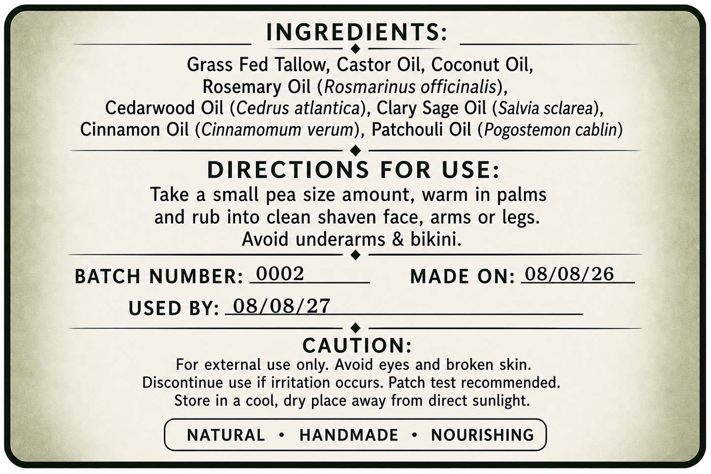AFTER SHAVE BALM 50 ml $35 with Tallow & Clary Sage