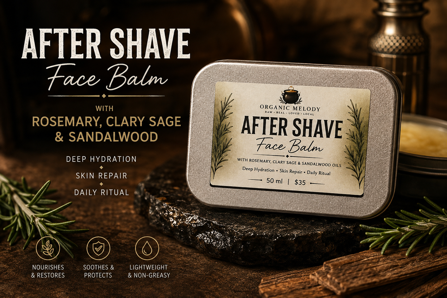 AFTER SHAVE BALM 50 ml $35 with Tallow & Clary Sage