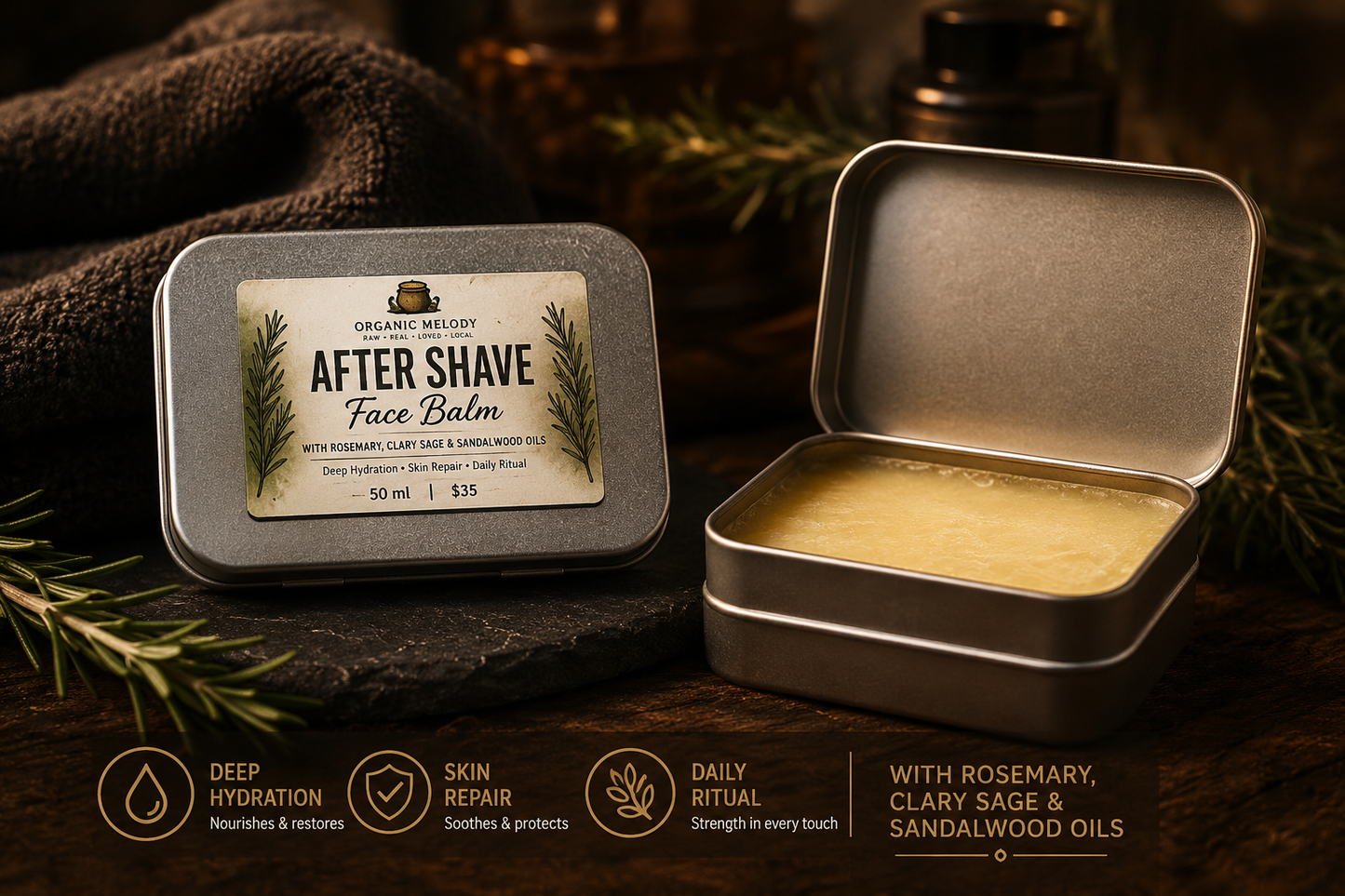 AFTER SHAVE BALM 50 ml $35 with Tallow & Clary Sage