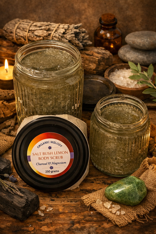 SALT BUSH MINERAL LEMON BODY SCRUB ( Magnesium & Activated Charcoal) 🪨🍋