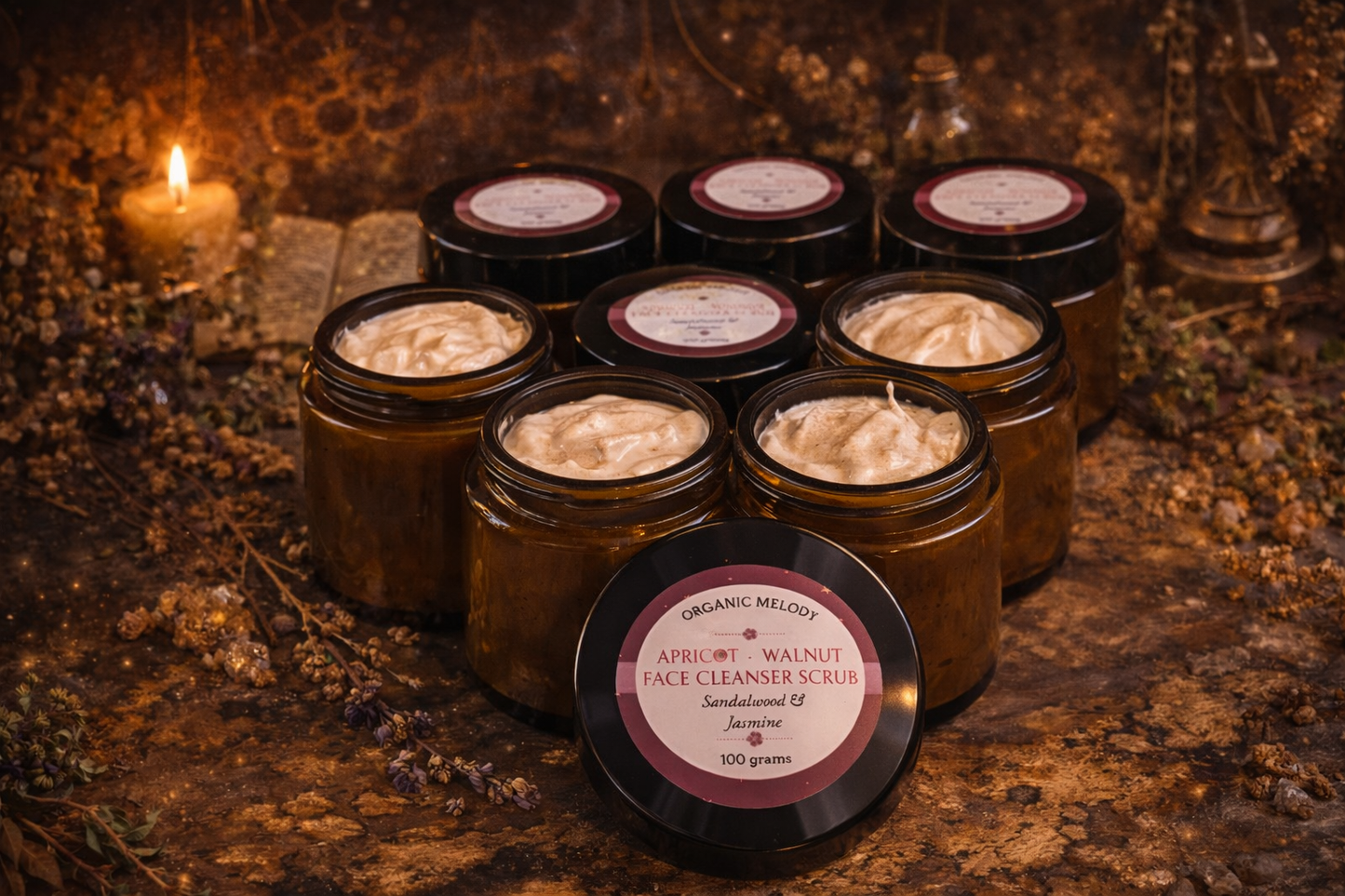 ALMOND/ WALNUT FACE CLEANSER SCRUB with Jasmine & Carrot seed oil.