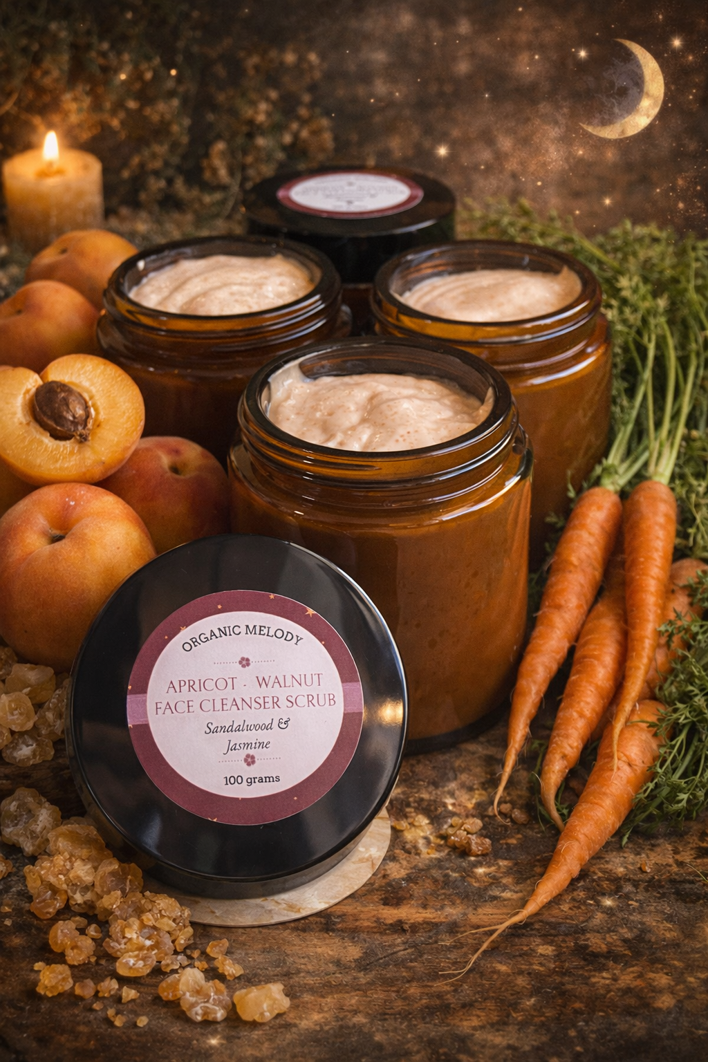 ALMOND/ WALNUT FACE CLEANSER SCRUB with Jasmine & Carrot seed oil.