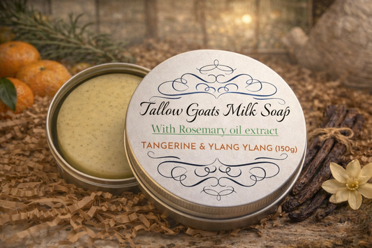 TALLOW GOATS MILK SOAP With Rosemary Oil Extract, Ylang Ylang & Tangerine 🍊